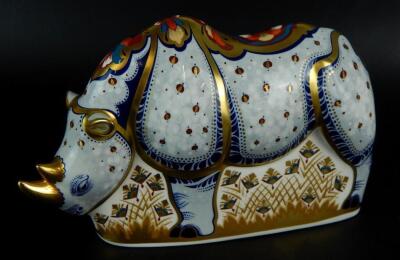 A Royal Crown Derby White Rhino paperweight