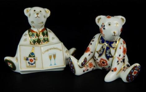 Two Royal Crown Derby bear paperweights