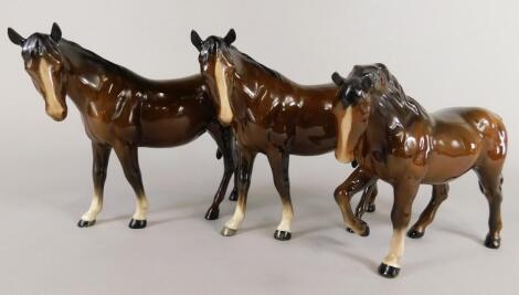 Three Beswick mare models