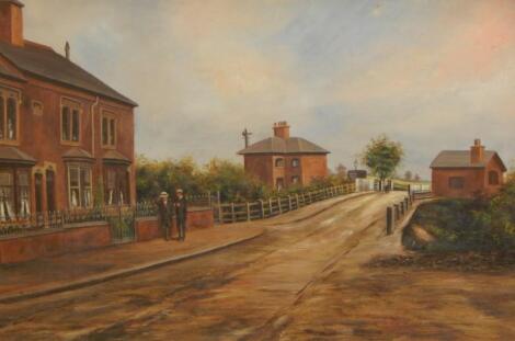 19thC British School. Village street scene with bridge
