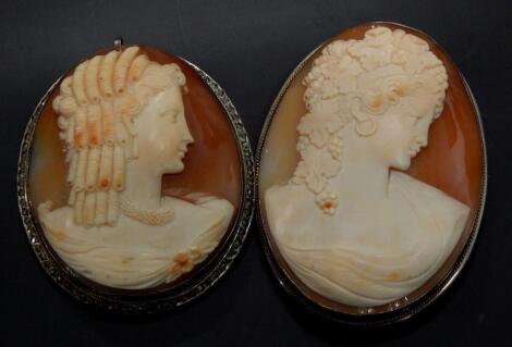 Two shell cameo brooches