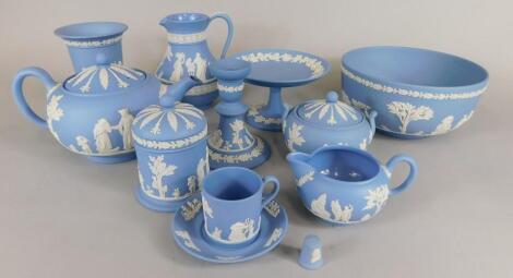 A collection of Wedgwood pale blue Jasperware