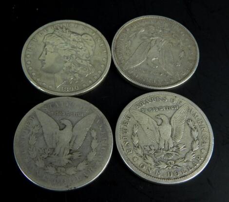 Four USA silver dollars