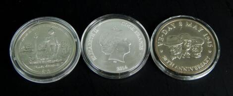 Three Pacific Islands commemorative ten dollar coins.