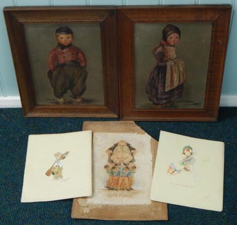 G Cabott. Portrait of a young boy and a young girl wearing clogs