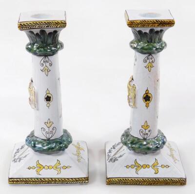 A pair of 19thC faience tin glazed earthenware pottery Napoleonic candlesticks - 2