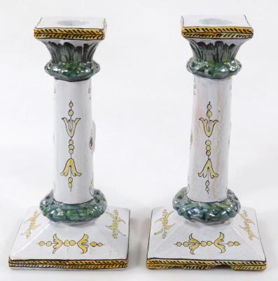 A pair of 19thC faience tin glazed earthenware pottery Napoleonic candlesticks - 3