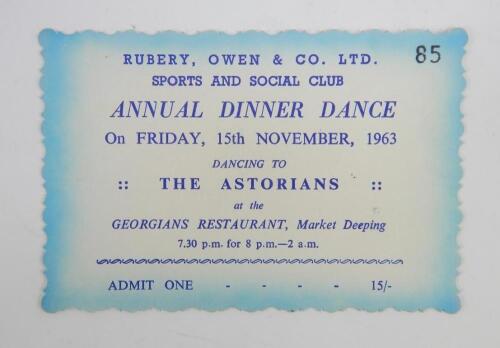 Graham Hill. A Rubery Owen & Co Sports & Social Club Annual Dinner Dance Invitation 1963