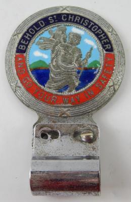A St Christopher chrome and enamel car badge
