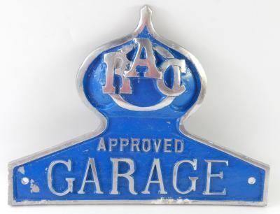 RAC Approved Garage; a painted cast metal advertising sign.