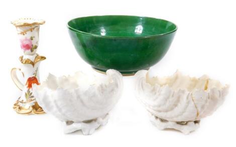 A green glazed pottery bowl
