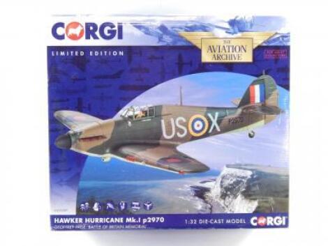 A Corgi Aviation Archive die cast model of a Hurricane