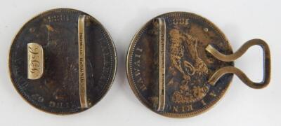 Two Kalakaua Hawaii 1 dollar coins 1883 - 2