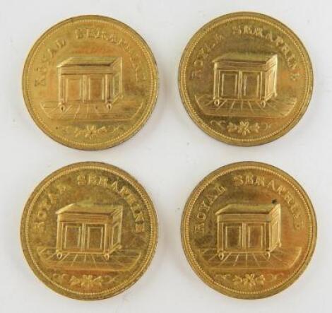 Four 19thC gilt metal proprietor's tokens for J Green