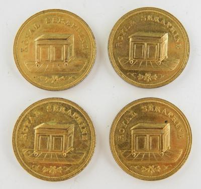 Four 19thC gilt metal proprietor's tokens for J Green