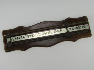 A brass and wooden mounted snooker score counter