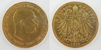 An Austrian gold Franz Joseph I 10 Corona 1910