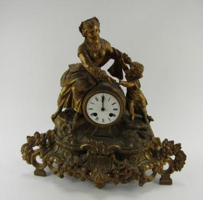 A French late 19thC gilt spelter mantel clock