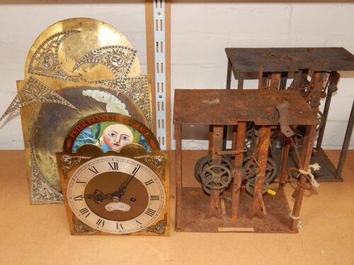 A brass faced late 18thC longcase clock movement