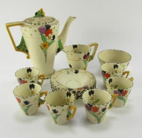 A Burleighware pottery part coffee service decorated in the Fragrance pattern