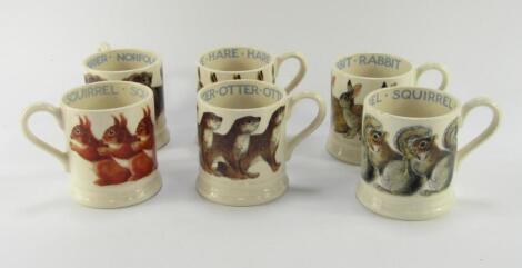 Six Emma Bridgewater pottery mugs