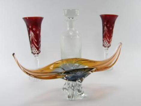 A Murano fluted boat shaped glass bowl