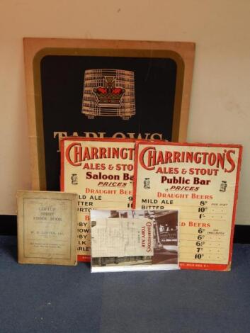 A pair of Charringtons Ales & Stout Public Bar prices notice boards