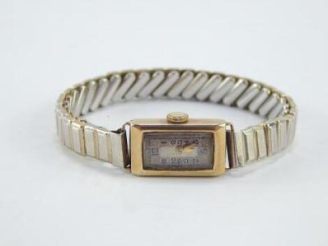 An ETA lady's 9ct gold cased tank wristwatch