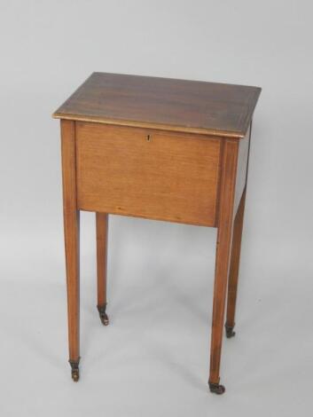 An Edwardian mahogany and boxwood line inlaid sewing box