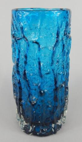 A Whitefriars turquoise coloured glass cylindrical vase