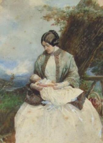 19thC English School. Figure of a lady nursing a child