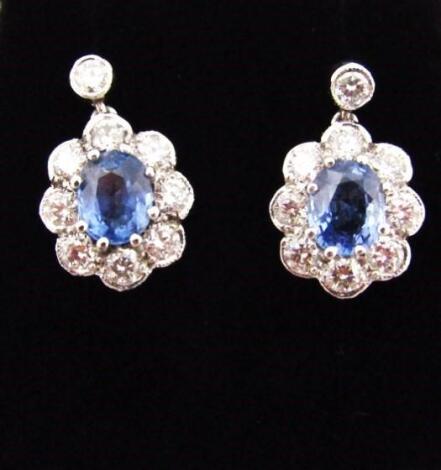 A pair of 18ct white gold sapphire earrings