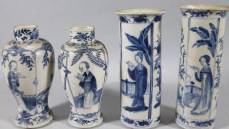 A pair of Chinese blue and white vases