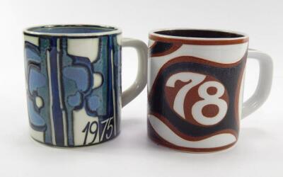 Two Royal Copenhagen pottery tankards for 1975 and 1978