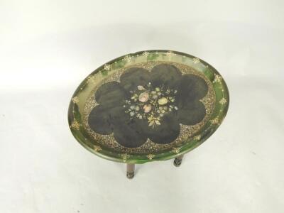 A Victorian oval black and green marbled papier mache tray - 2