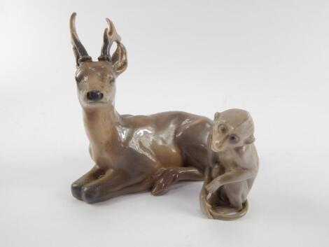 A Royal Copenhagen porcelain figure of a stag