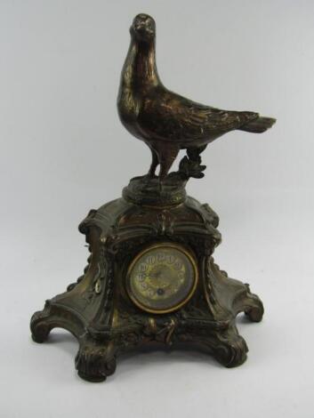 A Continental late 19thC cast metal mantel clock