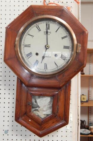 A Smiths oak cased drop dial wall clock