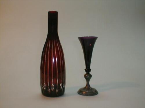 A Murano amethyst glass trumpet vase with annulated collar