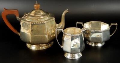 A George V Art Deco silver three piece tea service