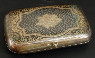 A late 19thC Russian Niello white metal cigarette case