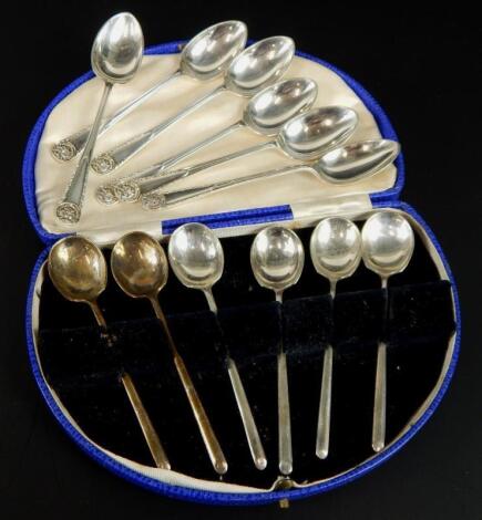 Two sets of silver teaspoons