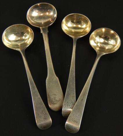 Four 19thC fiddle pattern toddy ladles