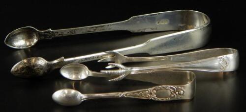 Three pairs of silver sugar tongs