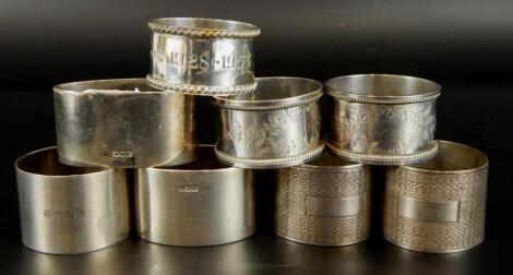 Eight silver napkin rings