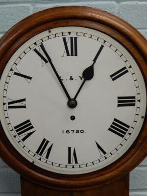 A 19thC mahogany drop dial railway wall clock - 2