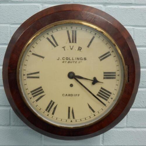 A 19thC mahogany railway wall clock