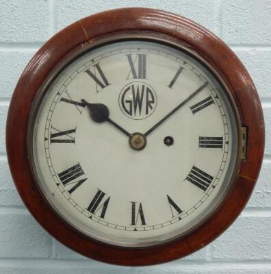 A late 19thC/early 20thC mahogany railway wall clock