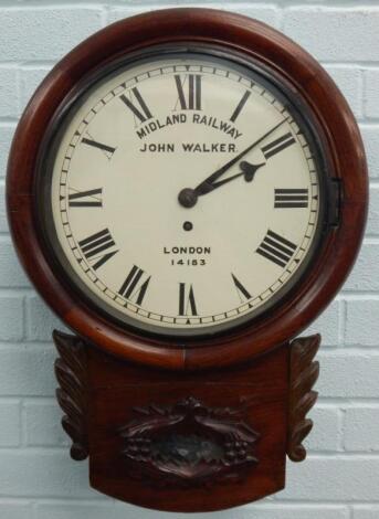 A late 19thC mahogany drop dial railway wall clock