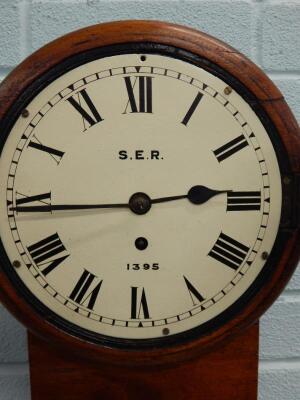 A late 19th/early 20thC mahogany drop dial railway wall clock - 2